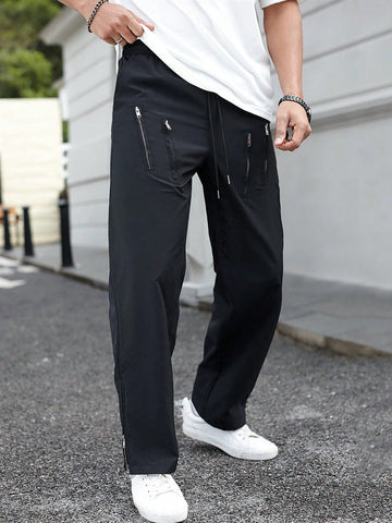 Men's Straight Pants With Multiple Zipper Design