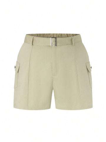 Plus Size Solid Color Shorts With Pockets