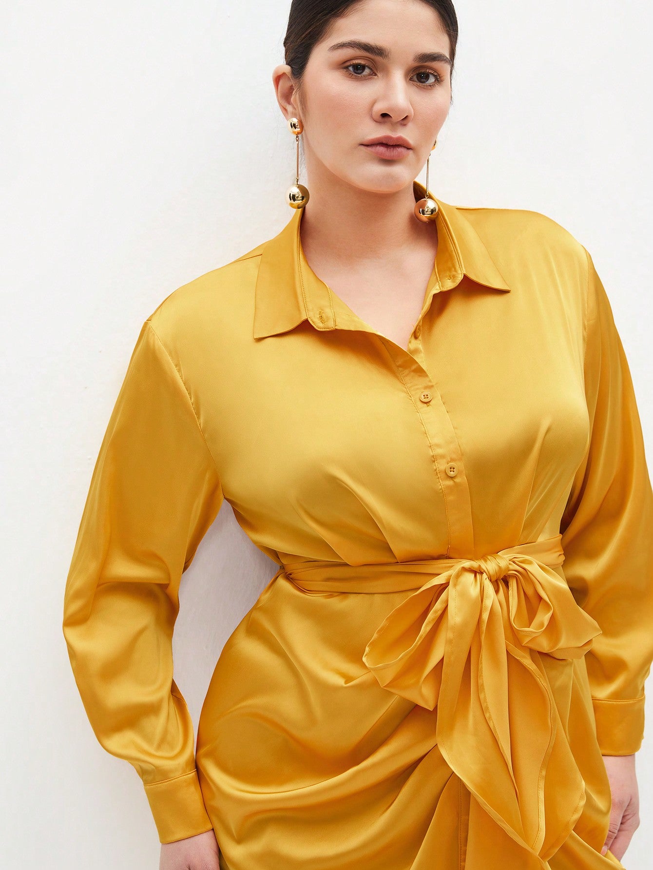 Plus Size Plain Shirt Dress