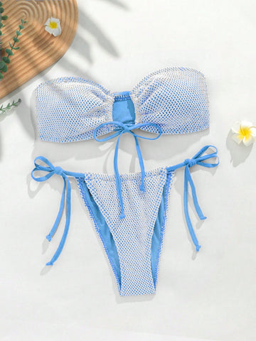 Women's Hollow Out Side Tie Bandeau Bikini Set