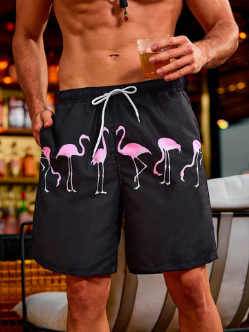 Men's Flamingo Print Beach Shorts