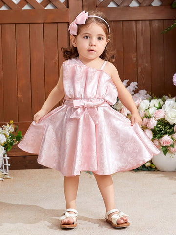 Baby Girl's Elegant Satin Floral Pleated Princess Dress