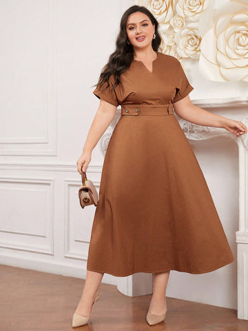 Plus Size Notched Collar Short Sleeve Dress