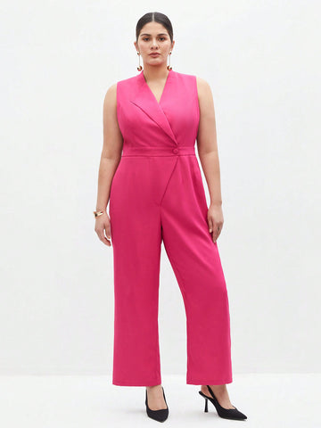 Plus Size Monochrome Sleeveless Jumpsuit