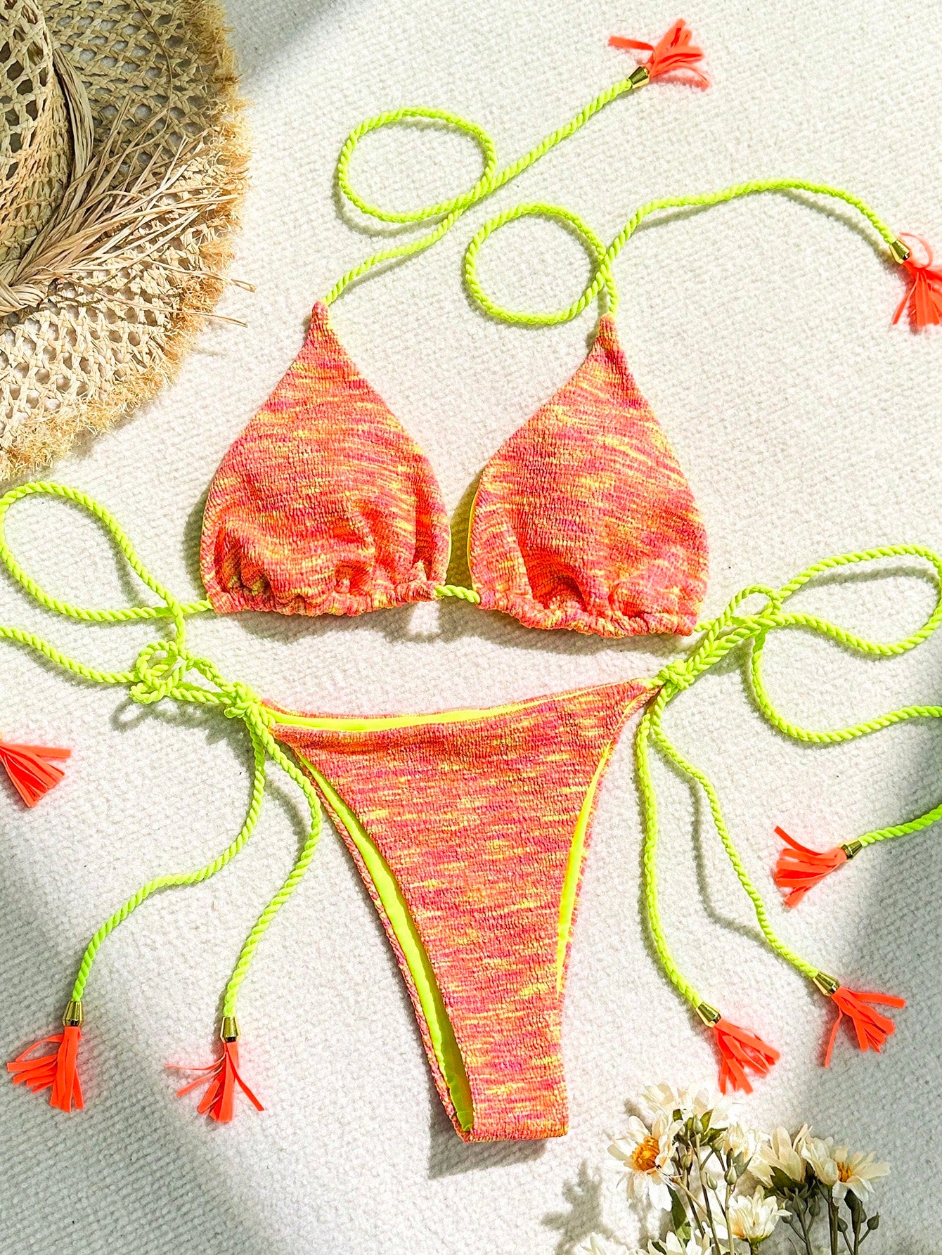 Women's Contrast Binding Knot Halter Bikini Set