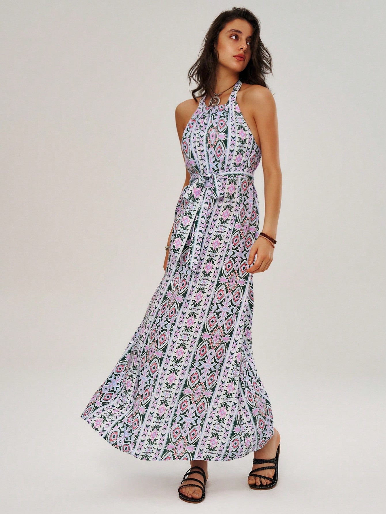 Vacation Geometric Printed Halter Neck Women's Dress