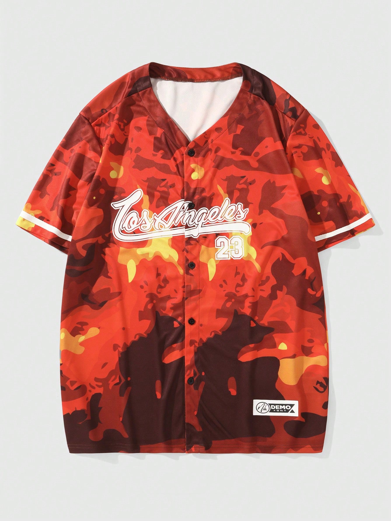 Men Flame Camouflage Baseball Shirt Short Sleeve Casual Top Suitable For Spring And Summer