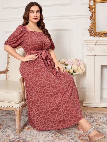 Plus Size Women's Puff Sleeve Textured Dress