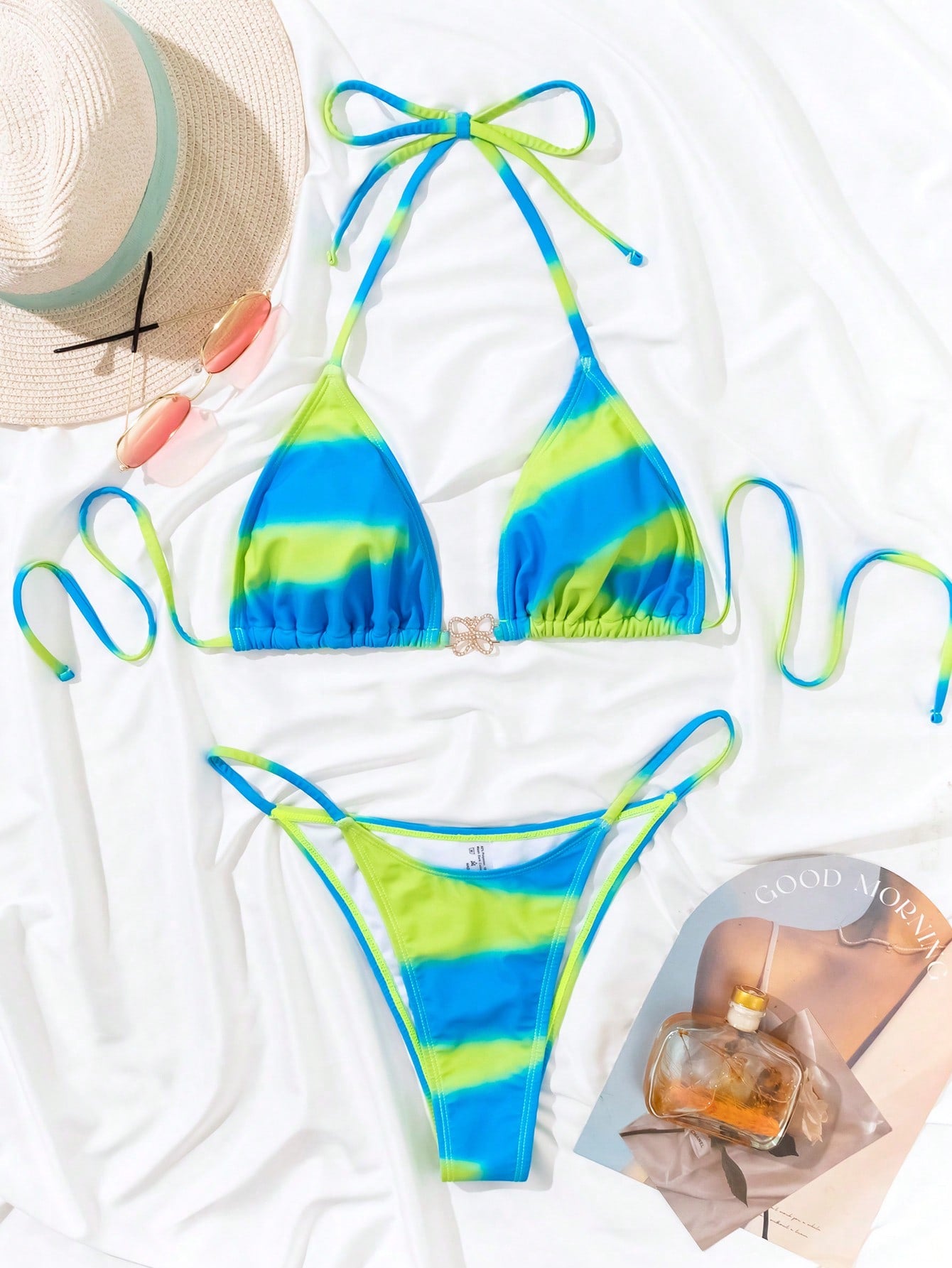 Ladies' Tie-Dye Hollow Out Back Lace-Up Swimsuit Set