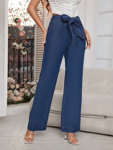 High-Waisted Straight Leg Denim Jeans