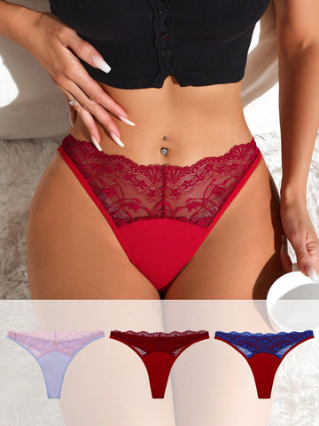 Lace Patchwork Thong Panties For Women