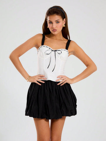 Contrast Bow Detail Corset Top