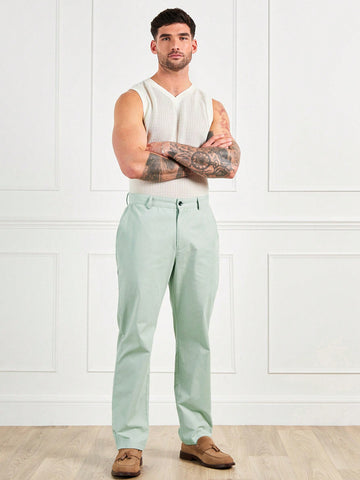 Men's Casual Business Fit Light Green Pants Suit Pants