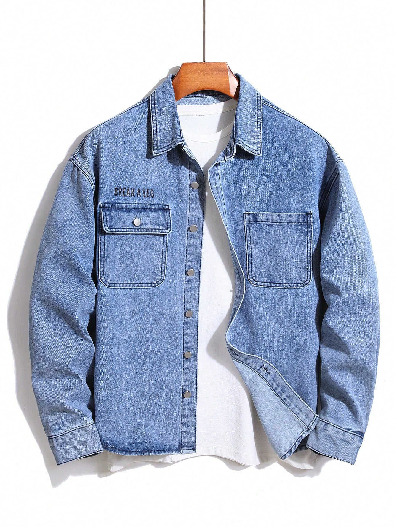 Men's Denim Shirt With Letter Print Design Long Sleeve