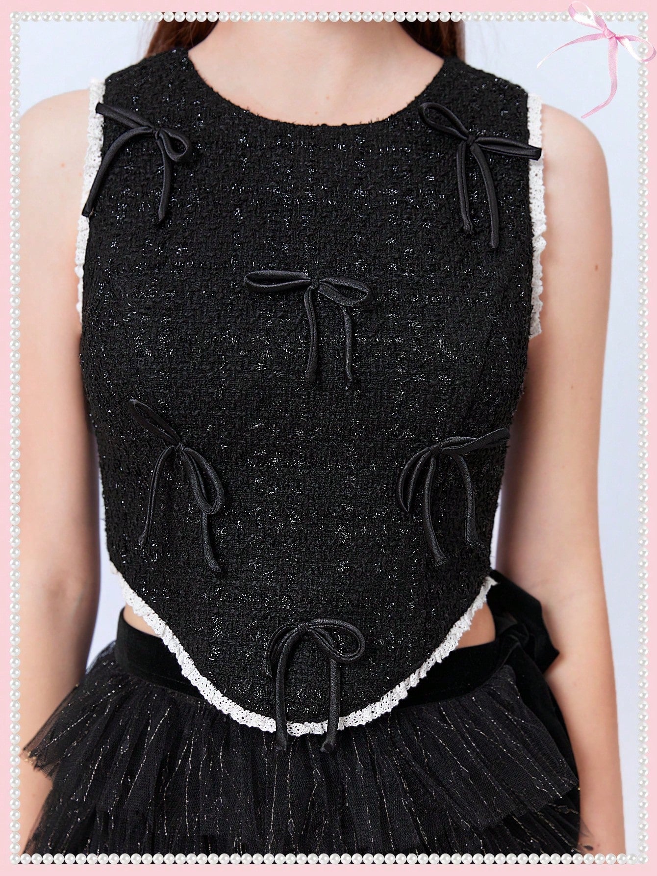 Ballet Style Woolen Tank Top Adorned With Bowknot Detail