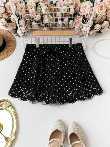 Plus Size Polka Dot Print Burnt Hem Shorts