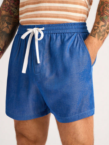 Men's Faux Denim Blue Drawstring Waist Shorts