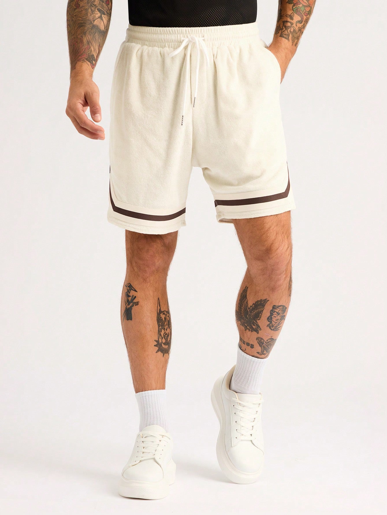 Men's Khaki Towel Fabric Slant Pocket Basketball Shorts