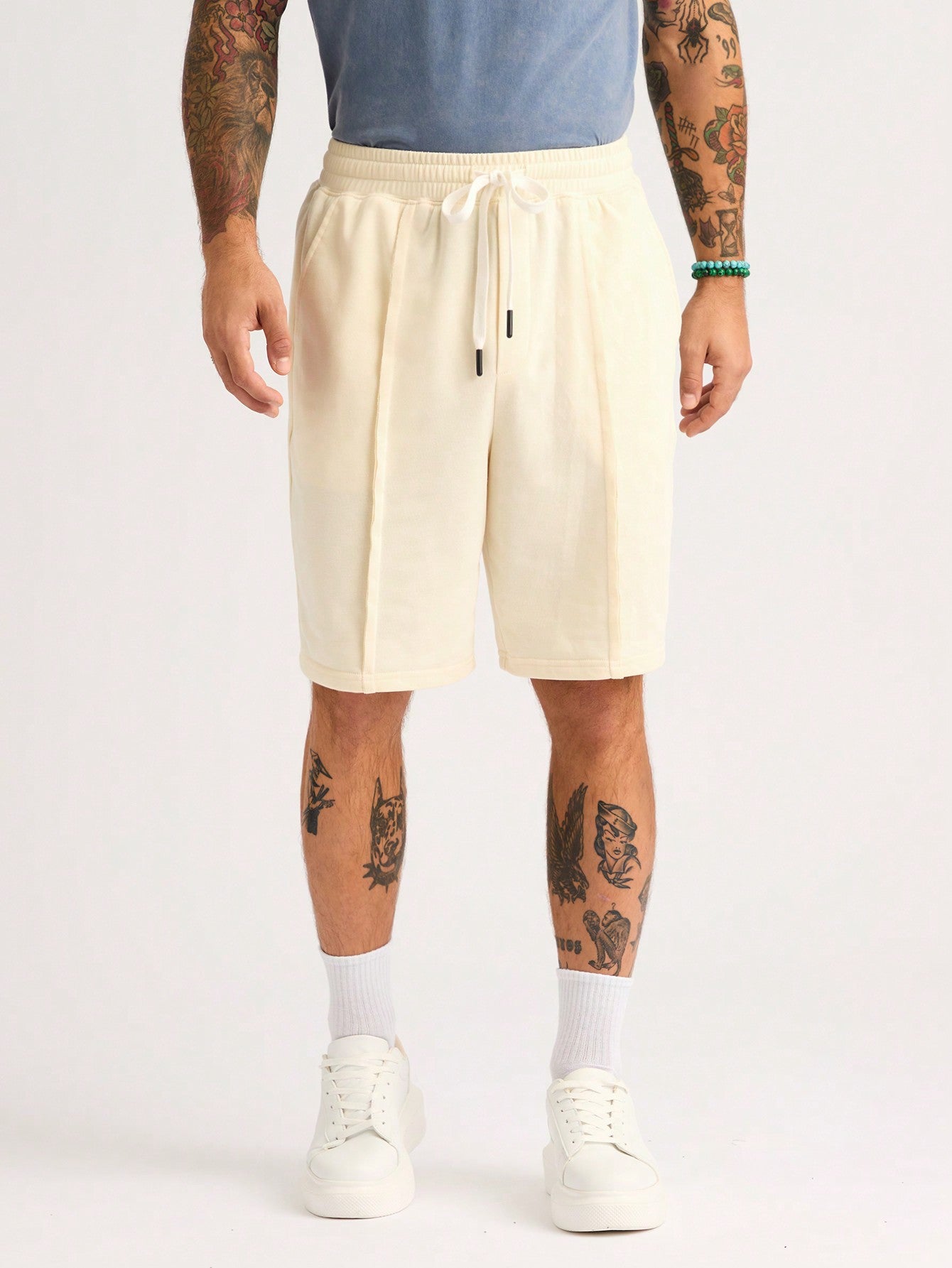 Men's Casual White Athletic Drawstring Elastic Waist Shorts