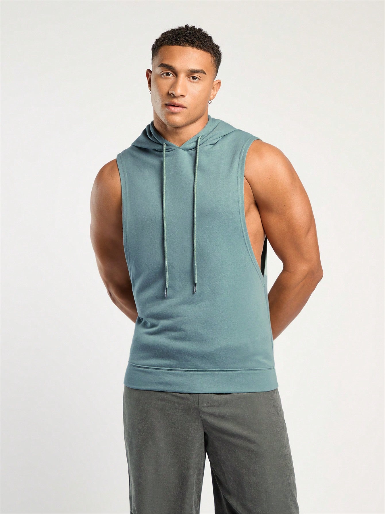 Men's Sleeveless Hooded One-Piece Jumpsuit In Green