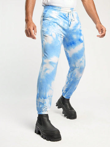 Men's Spring And Summer Casual Fit Tie-Dye Blue Leggings Sweatpants