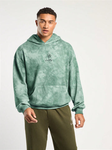 Men's Spring And Summer Casual Super Loose Off-Shoulder Green Tie-Dye Clover Print Hoodies