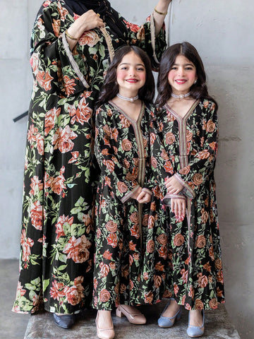 Plus Size Women's Patchwork Tape & Floral Print Arabian Jalabiya Clothing