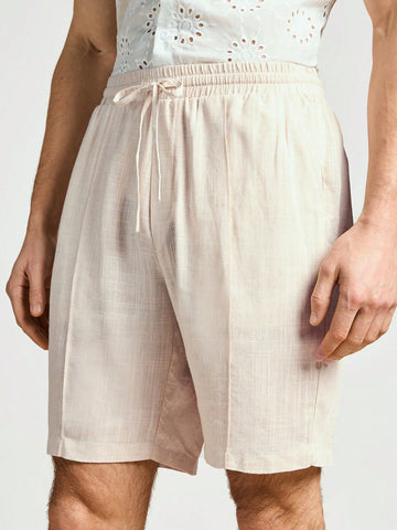 Men Drawstring Waist Seam Front Solid Shorts