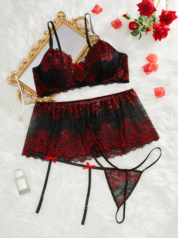 Plus Size Sexy Lingerie Set With Steel Ring, 4pcs, For Valentine's Day