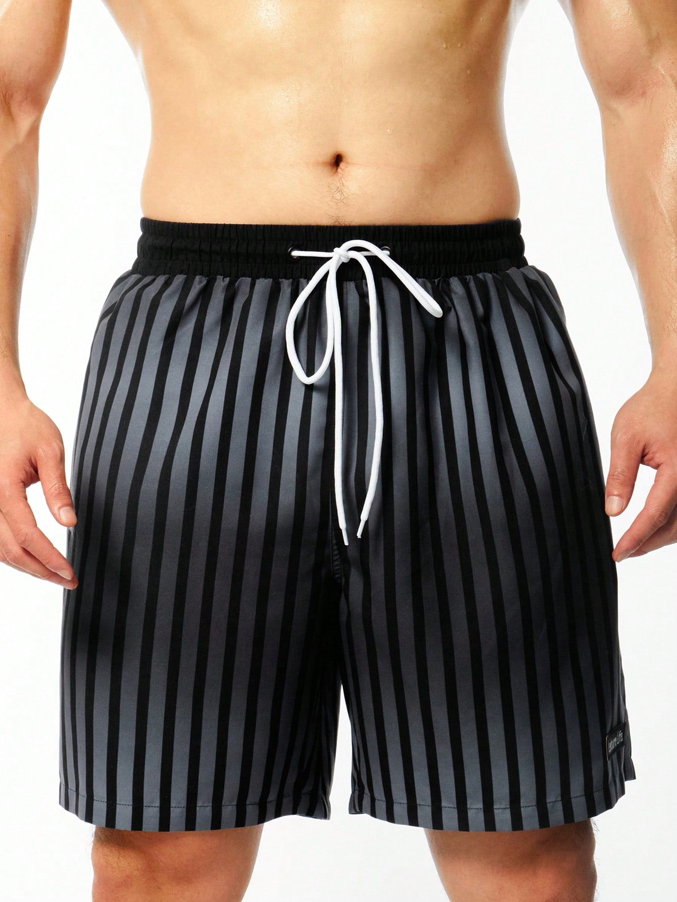 Men's Striped Drawstring Waist Swim Trunks