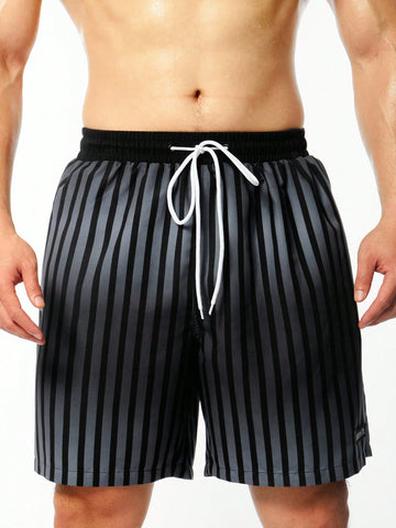 Men's Striped Drawstring Waist Swim Trunks