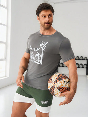 Men's Portrait Printed Short Sleeve Sports T-Shirt