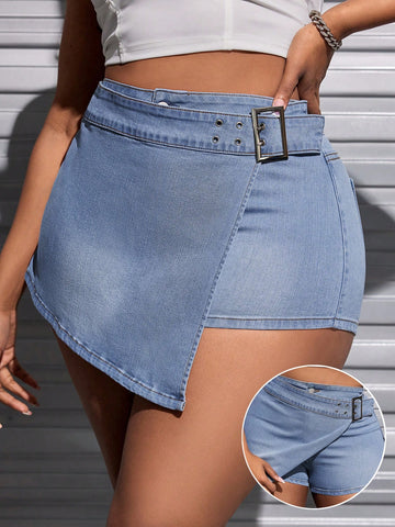 Plus Size Denim Skort, Sexy And Slimming