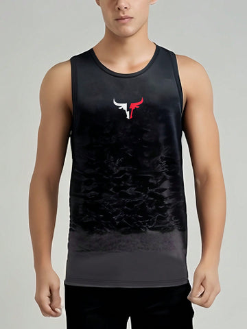 Men's Bull Print Gradient Sports Tank Top Workout Tops