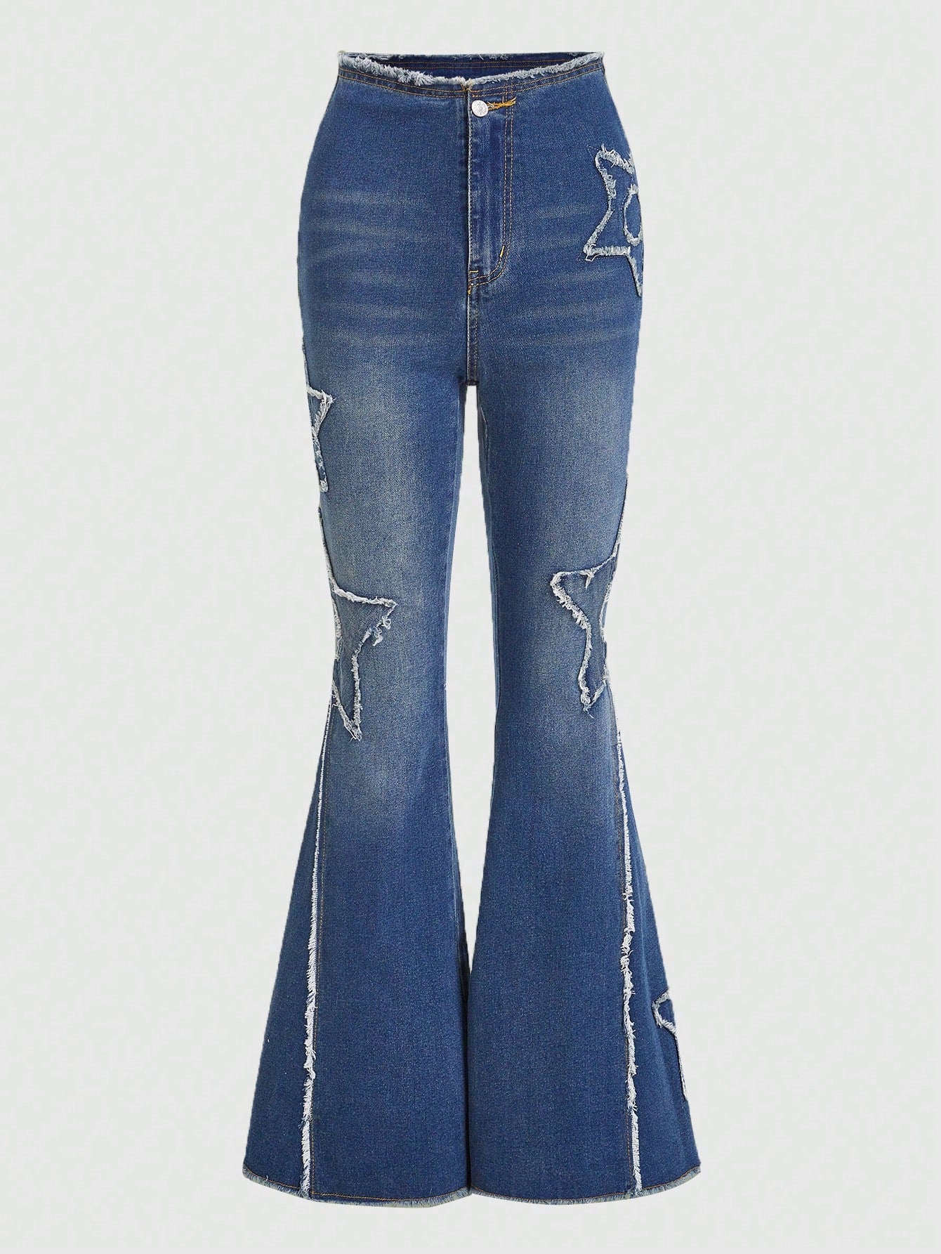 Star Pattern Raw Trim Flare Leg Jeans