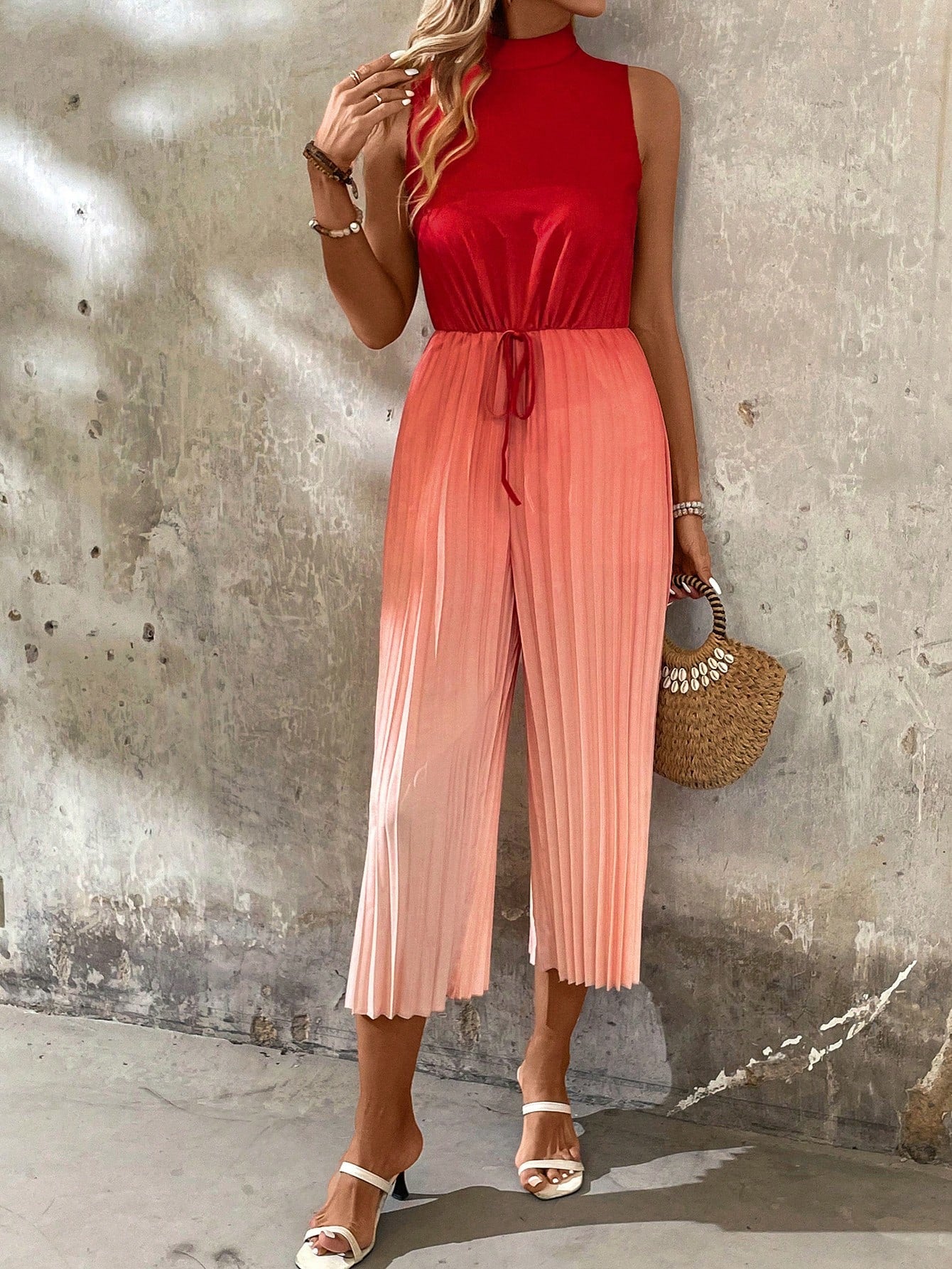 Gradient Drawstring Waist Straight Jumpsuit