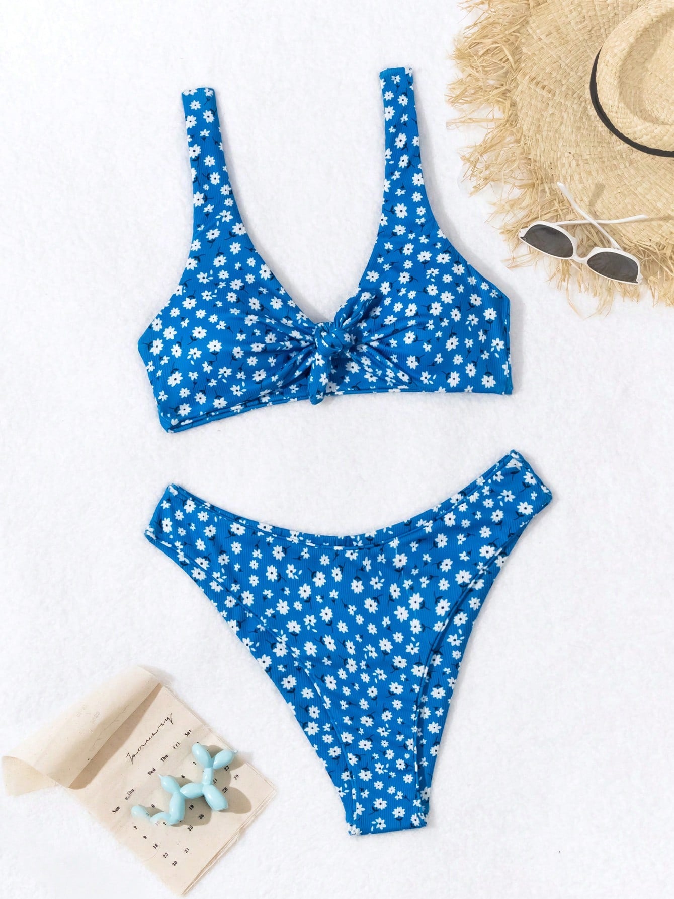 Floral Print Knot Front Bikini Set