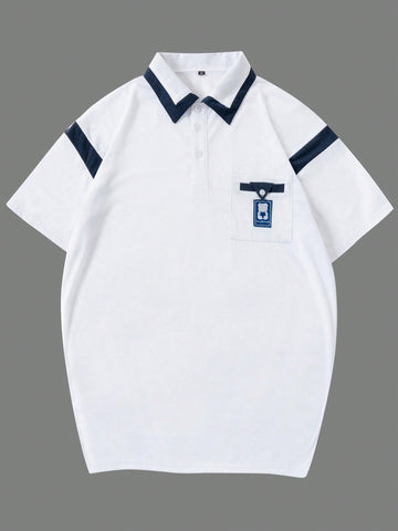 Men's Patch Polo Shirt With Contrast Trim And Pocket