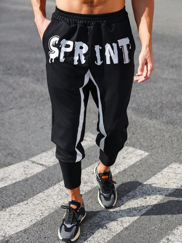 Men's Color Block Letter Printed Sport Pants