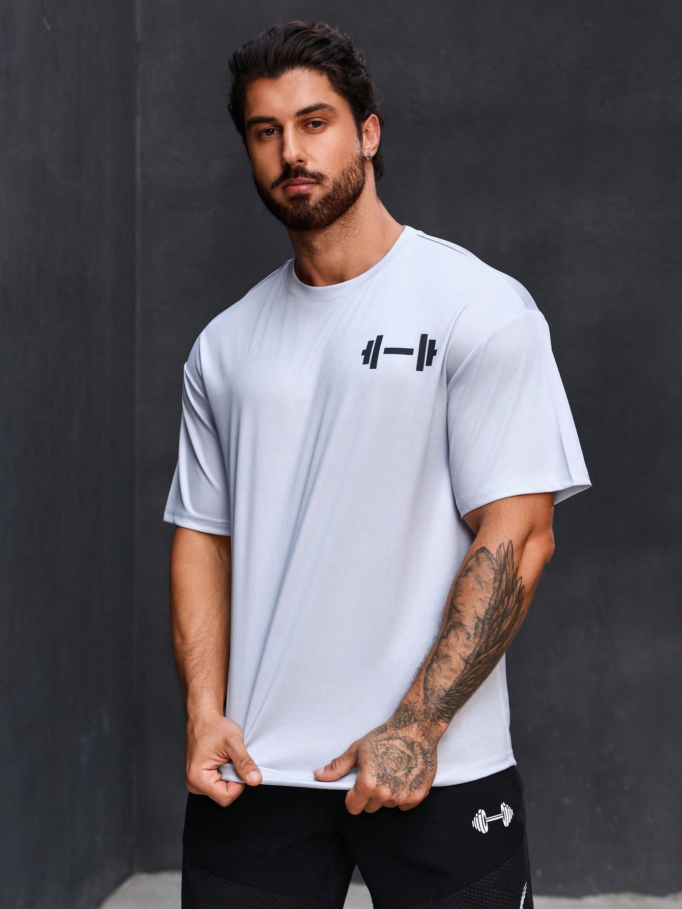 Men's Dumbbell Print Sports T-Shirt Workout Tops