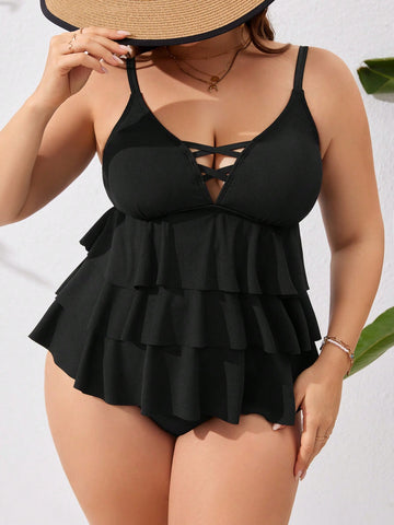 Summer Beach Plus Size Monochromatic Swimsuit Set