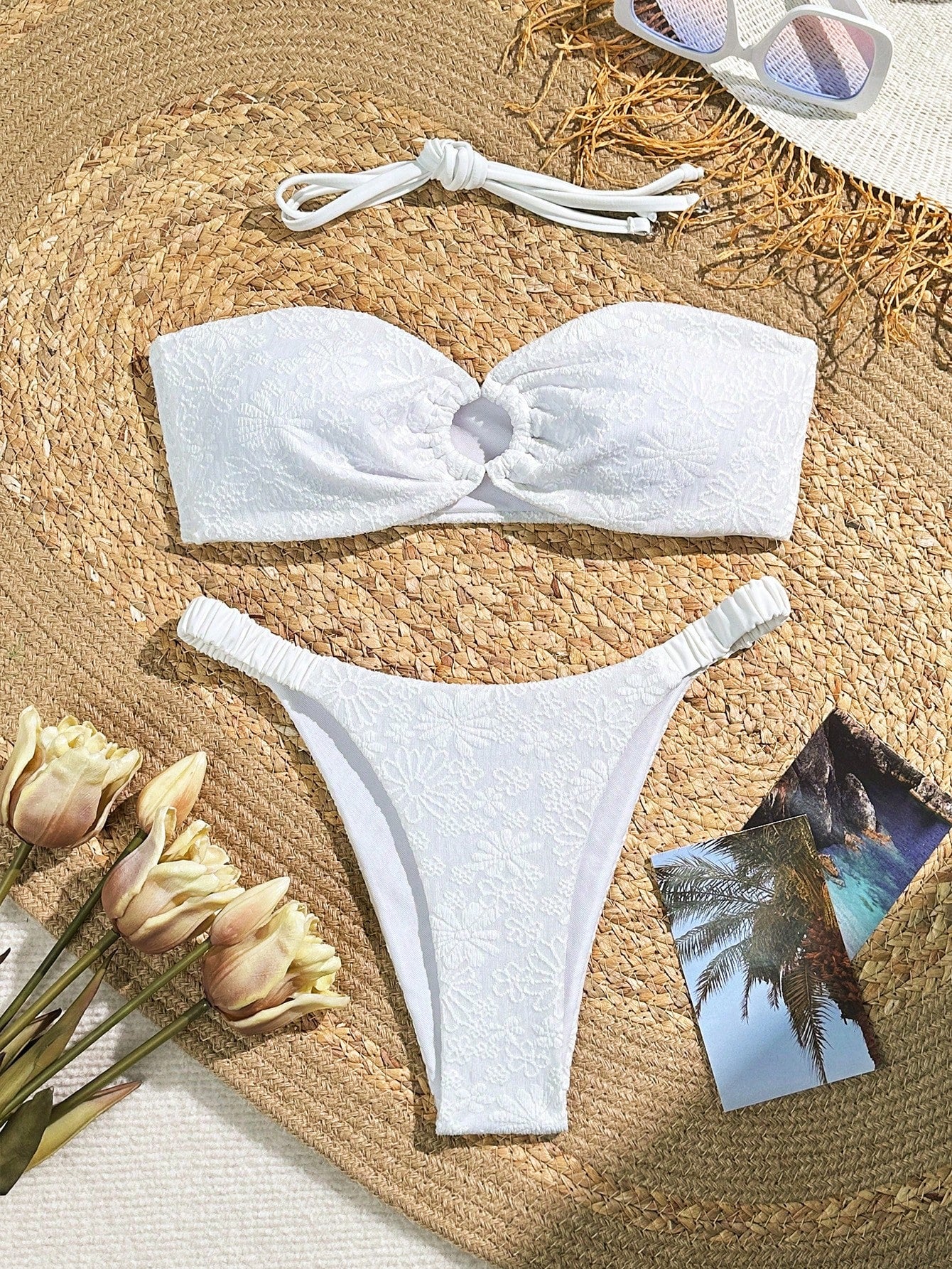 Solid Color Texture Women's Swimsuit Set