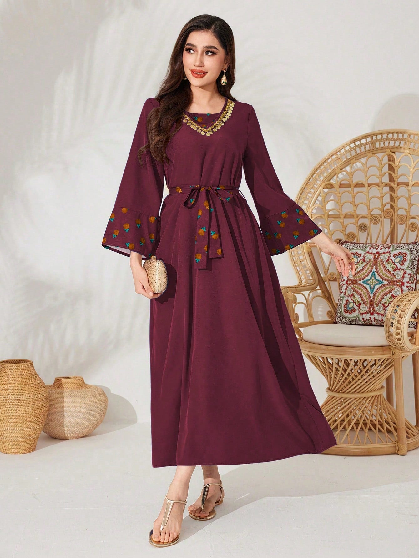 Positioning Printed Bell Sleeve Dress