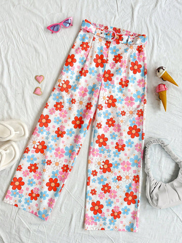 Floral Print Casual Wide-Leg Pants