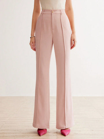 SOLID SEAM FRONT FLARE LEG SUIT PANTS