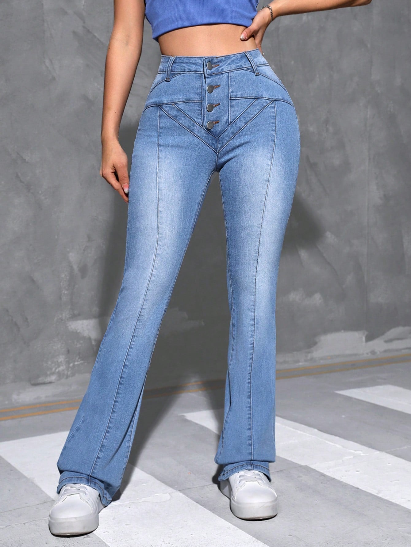 Button Fly Flare Leg Jeans