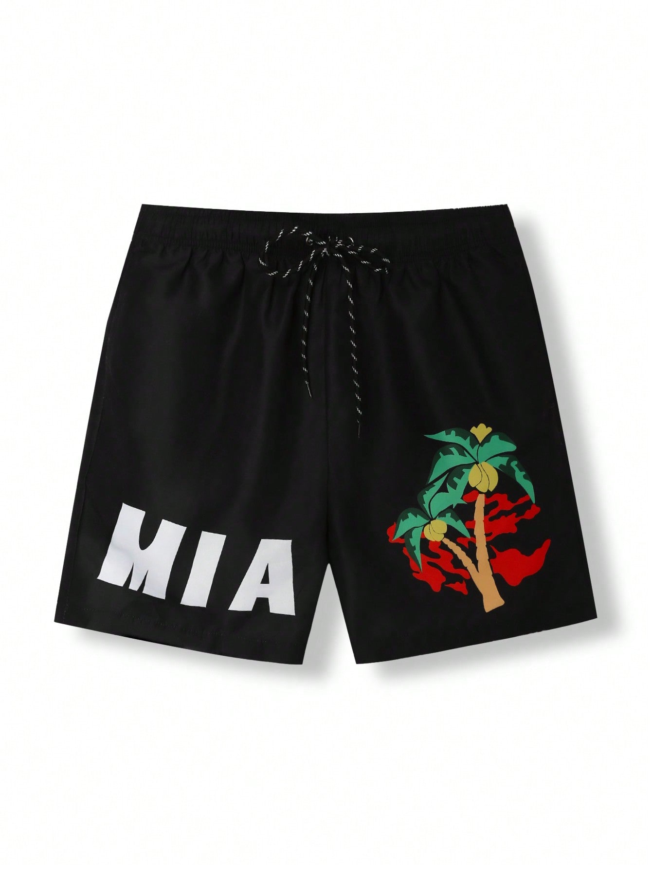 Men's Coconut Tree & Letter Print Beach Shorts