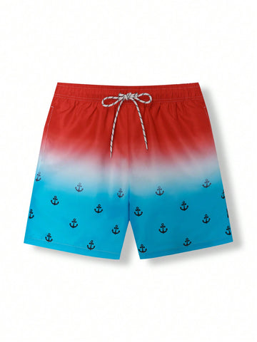 Men's Anchor Printed Drawstring Waist Beach Shorts