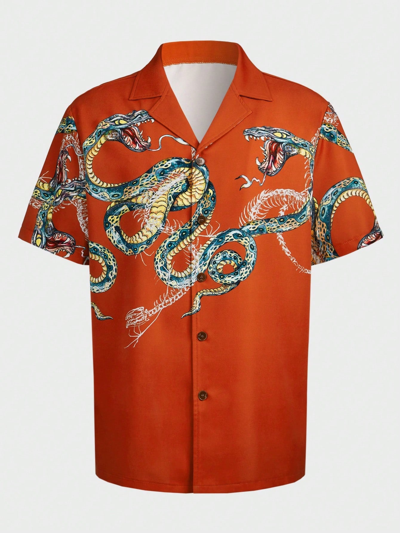 Men's Snake Print Color Block Collar Short Sleeve Shirt