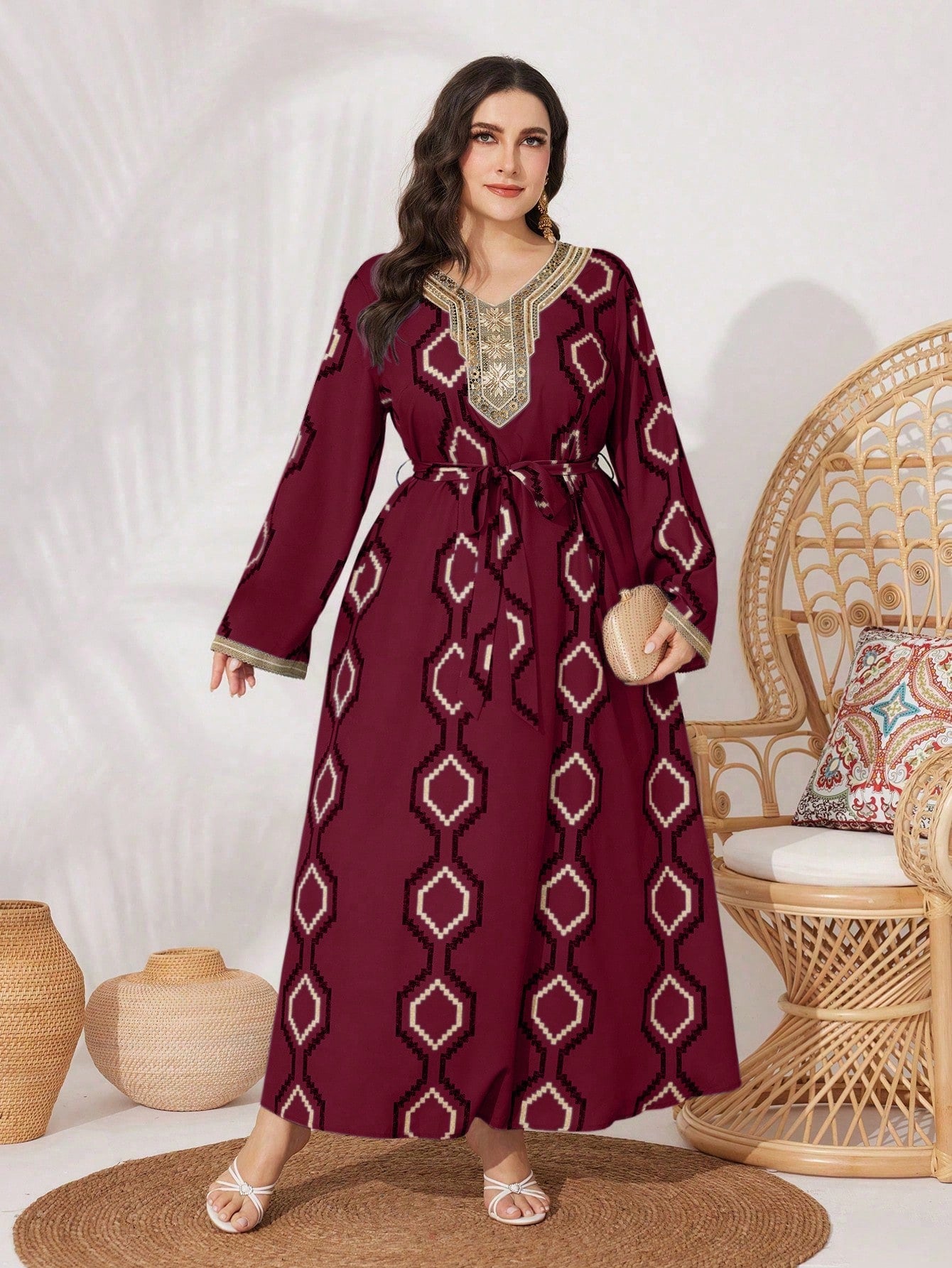 Plus Size Women's A-Line Arabic Geometric Print Dress